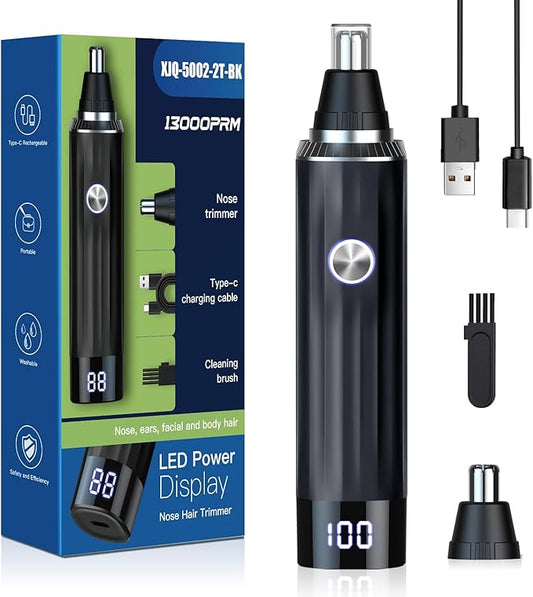 LED Display Ear and Nose Hair Trimmer Clipper for Men Women,2025 Rechargeable 2 in 1 Professional Painless Eyebrow & Facial Hair Trimmer with Powerful Motor and Dual-Edge Blades Easy Cleansing-Velvo Beauty