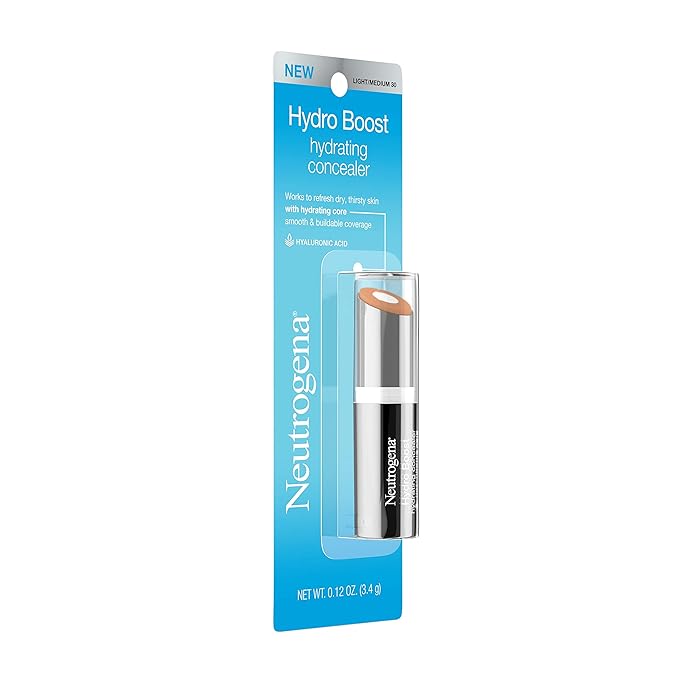 Neutrogena Hydro Boost Hydrating Concealer Stick for Dry Skin, Oil-Free, Lightweight, Non-Greasy and Non-Comedogenic Cover-Up Makeup with Hyaluronic Acid, 30 Light/Medium, 0.12 Oz-Velvo Beauty