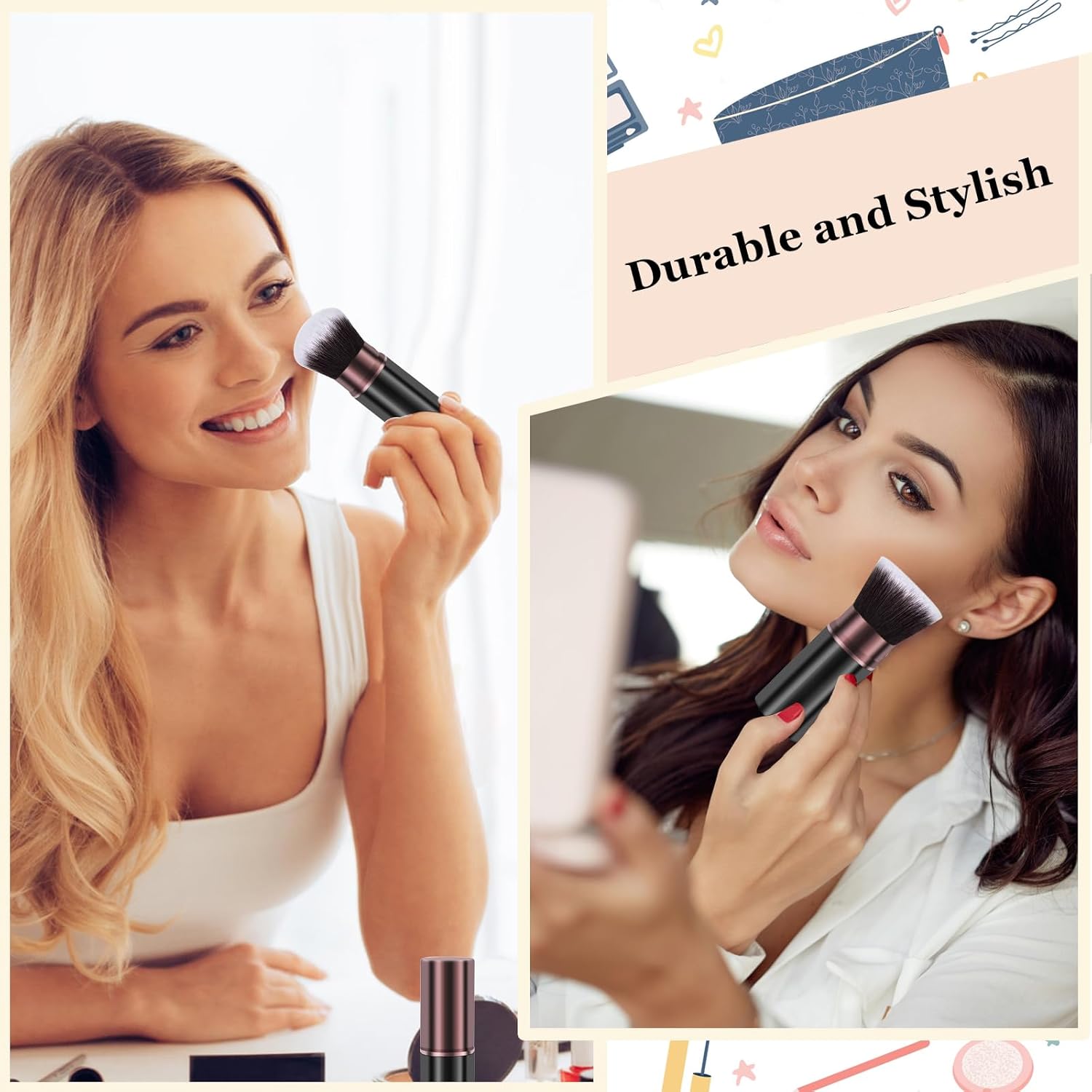Makeup Brushes, Retractable 2 Pack Travel Kabuki Blush Makeup Brush Face Powder Foundation Brushes for Blending Liquid, Blush, Bronzer, Buffing, Sunscreen,Flawless Cosmetics-Velvo Beauty