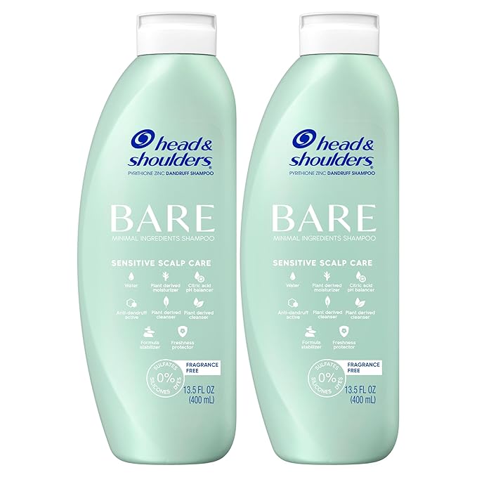 Head & Shoulders BARE Dandruff Shampoo Twin Pack, Fragrance-Free, Sensitive Scalp Care, Sulfate-Free, Silicone-Free, Dye-Free, Eco-Friendly Bottles, Safe for All Hair Types, 13.5 Fl Oz Each (Set of 2)-Velvo Beauty