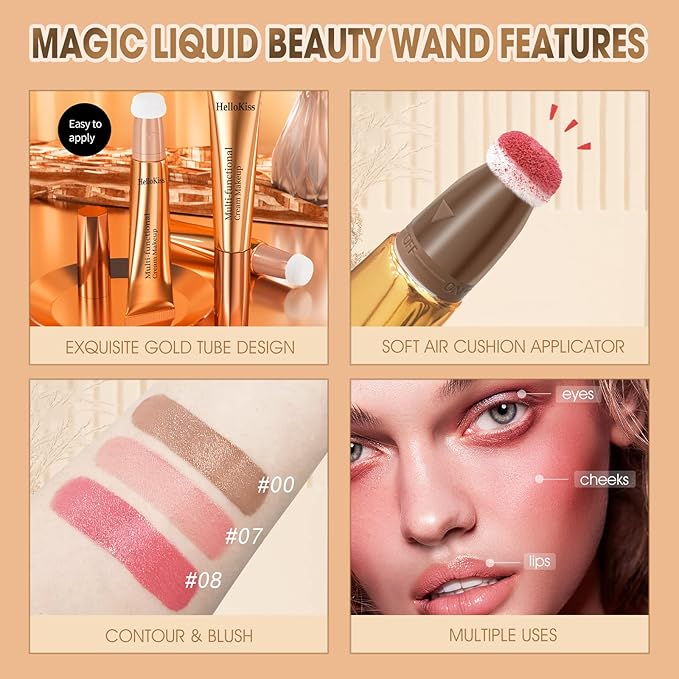 Liquid Contour Beauty Wand, Cream Liquid Contour Stick Matte Bronzer Stick with Cushion Applicator, Lightweight Blendable, Long Lasting Silky Liquid Face Shaping & Contouring Stick | 0# Contour Light brown-Velvo Beauty