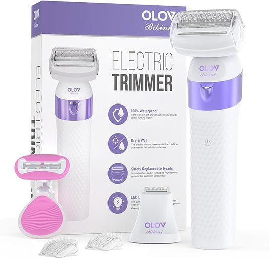 Bikini Trimmer for Women, IPX7 Waterproof Wet & Dry Electric Razors for Women, Bikini Legs Underarm Pubic Hairs Rechargeable Electric Shaver with 2 Trimmer Heads and Travel Razors-Velvo Beauty