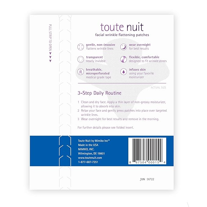 Toute Nuit Wrinkle Patches – Jet – Face Tape for Forehead and Large Frown Lines – Hypoallergenic Anti Wrinkle Patches – 20 Count, Made in USA-Velvo Beauty
