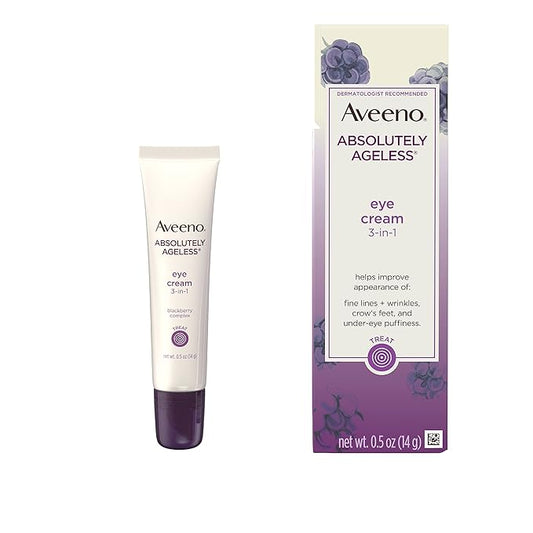 Aveeno Absolutely Ageless 3-in-1 Anti-Wrinkle Eye Cream for Fine Lines & Wrinkles, Crows Feet, & Under-Eye Puffiness, Antioxidant Blackberry Complex, Hypoallergenic, Non-Greasy, 0.5 oz-Velvo Beauty