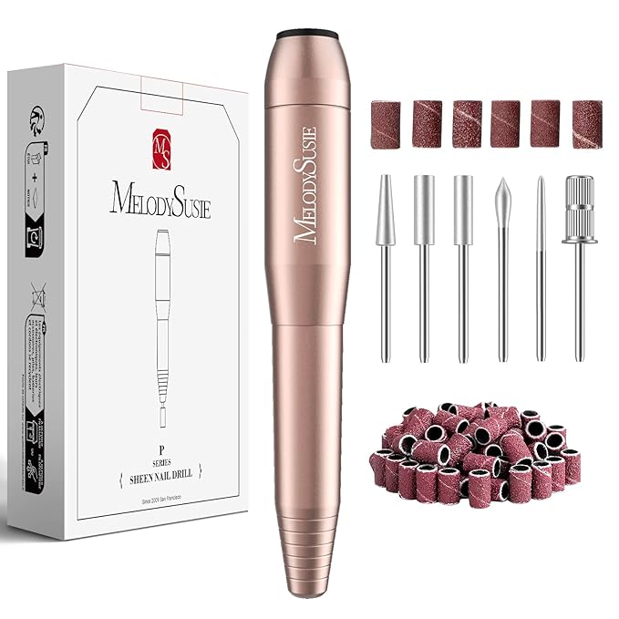 MelodySusie Electric USB Nail Drill Machine,PC120I Portable Electric Nail File Efile Set for Acrylic Gel Nails, Manicure Pedicure Tool with Nail Drill Bits Sanding Bands Gold-Velvo Beauty