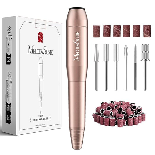 MelodySusie Electric USB Nail Drill Machine,PC120I Portable Electric Nail File Efile Set for Acrylic Gel Nails, Manicure Pedicure Tool with Nail Drill Bits Sanding Bands Gold-Velvo Beauty