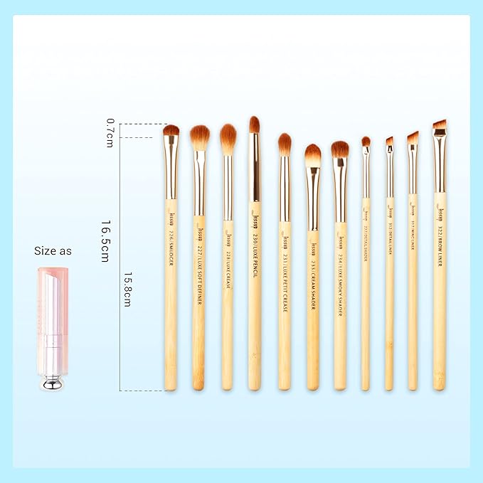 Jessup Eye Makeup Brushes Set, Premium Synthetic Eyeshadow Blending Concealer Eyebrow Eyeliner Brush, 15pcs Labeled Bamboo Make Up Brushes T137-Velvo Beauty