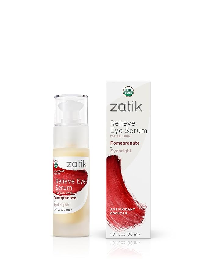 Zatik Naturals - Relieve Eye Serum with Pomegranate and Eyebright Antioxidant, USDA Certified Organic, Rekindle and Elevate Youthfulness Around Thin Areas of the Eyes, 1.0 fl oz, 30ml-Velvo Beauty