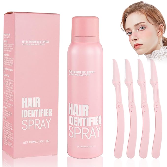 Hair Identification Spray for Facial Shaving - Removes hair and dead skin, Women's Facial Shaving Powder Spray - Moisturizing Skin Care Set, Suitable for sensitive skin/unisex, with 4 Razors (1Set)-Velvo Beauty