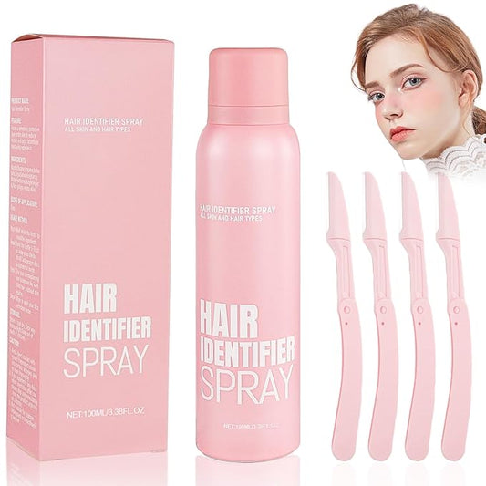 Hair Identification Spray for Facial Shaving - Removes hair and dead skin, Women's Facial Shaving Powder Spray - Moisturizing Skin Care Set, Suitable for sensitive skin/unisex, with 4 Razors (1Set)-Velvo Beauty