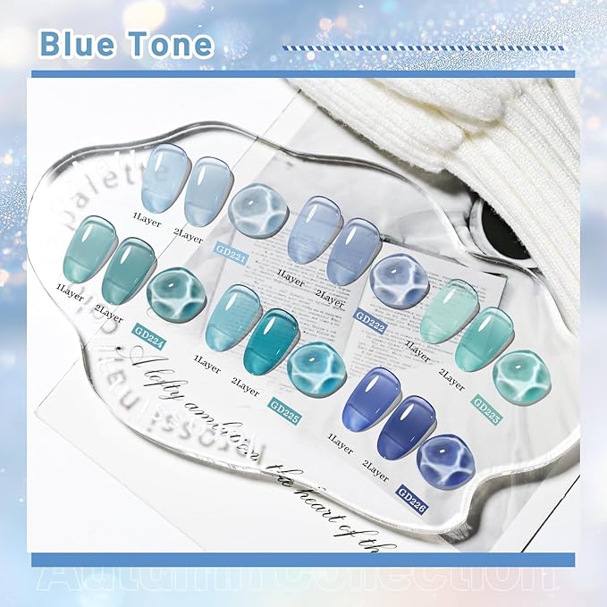 JODSONE 10ml 6 Colors Jelly Gel Nail Polish Set Ocean Blue Turquoise Gel Polish with Crystal Long Lasting All Seasons Need U V Lamp-Velvo Beauty