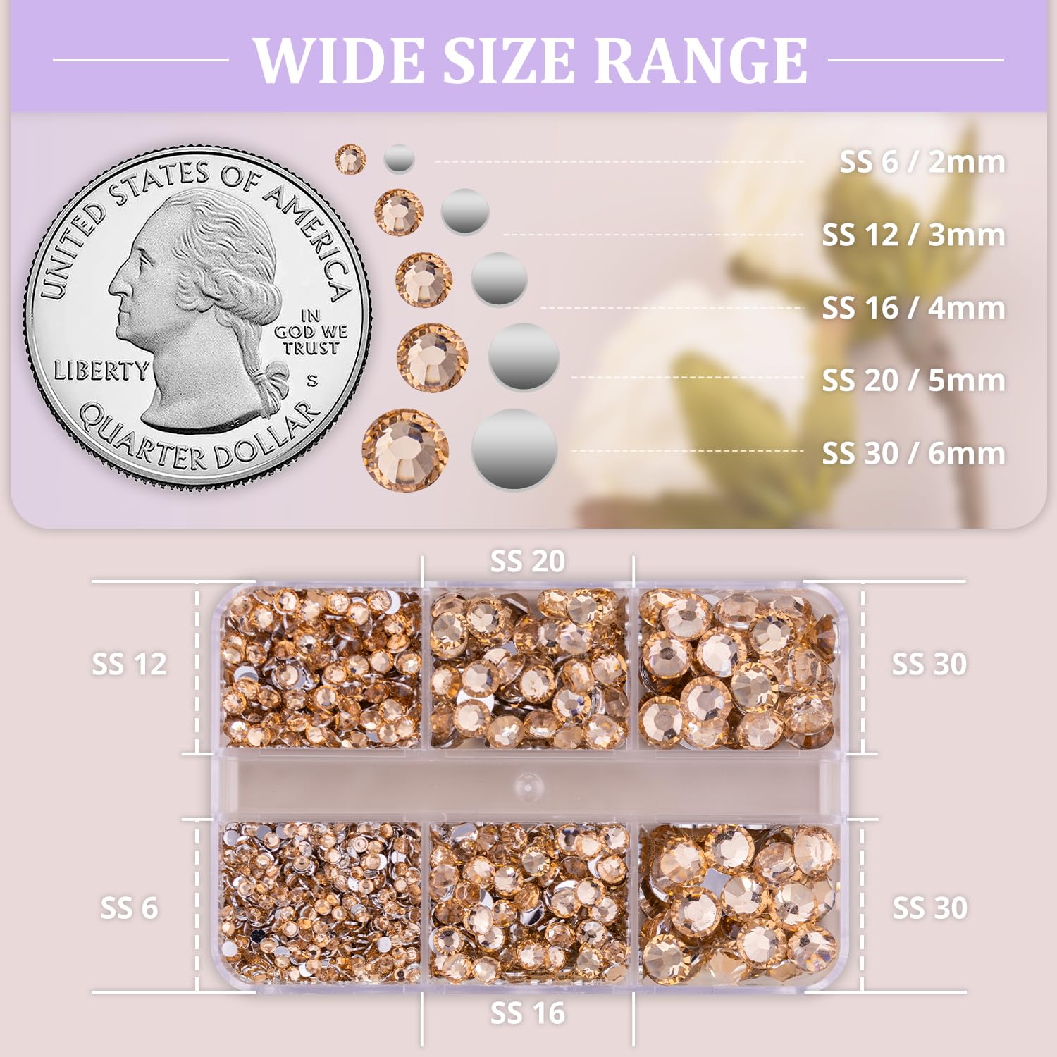 Resin Rhinestones for Crafting, 1 Box Champagne Multi Sizes Flatback Bedazzling Crystals for Crafts Nail Art Deco, Non Hotfix Gems Charms for Tumbler Shoes Clothing Fabric Face Makeup-Velvo Beauty