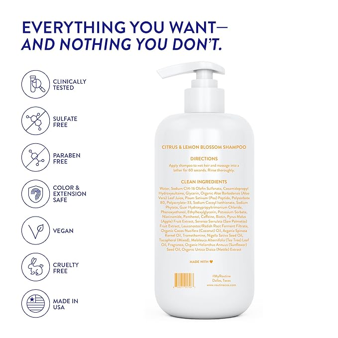 Routine Wellness Anti-Thinning Shampoo for Thinning Hair - Biotin DHT Blocker Women & Men - Color Safe Shampoo for Hair Loss & Healthy Hair - Citrus & Lemon Blossom - 14oz-Velvo Beauty
