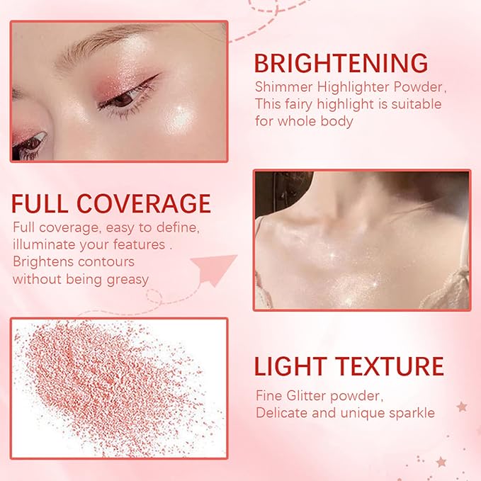 Polvo De Hadas Highlighter Powder Stick Body Shimmer Glitter Makeup, High Gloss Sparkle Highlight Powder for Face Eyes Lips Hair Body Cosmetic Tiktok Makeup - White Moonbeam-Velvo Beauty