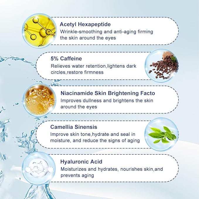 Caffeine Eye Serum,Under Eye Roller Serum with 360° Massage Ball,Eye Contour Cream for Dark Circles and Puffiness Wrinkles Fine Lines-Velvo Beauty