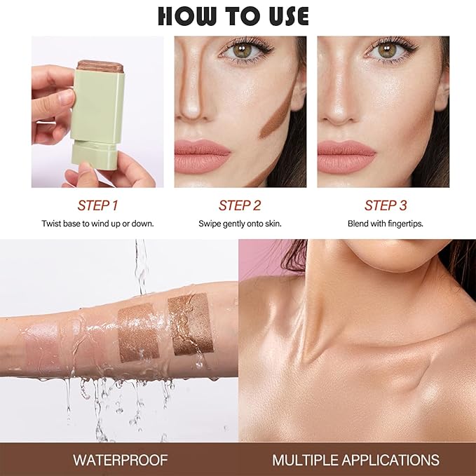 Cream Contour Stick, Face Cream Bronzer Makeup Stick Shimmer Highlighters Body Stick Blendable Long Lasting Highlighter Stick Silky Smooth Formula (2#, Soft Glow)-Velvo Beauty