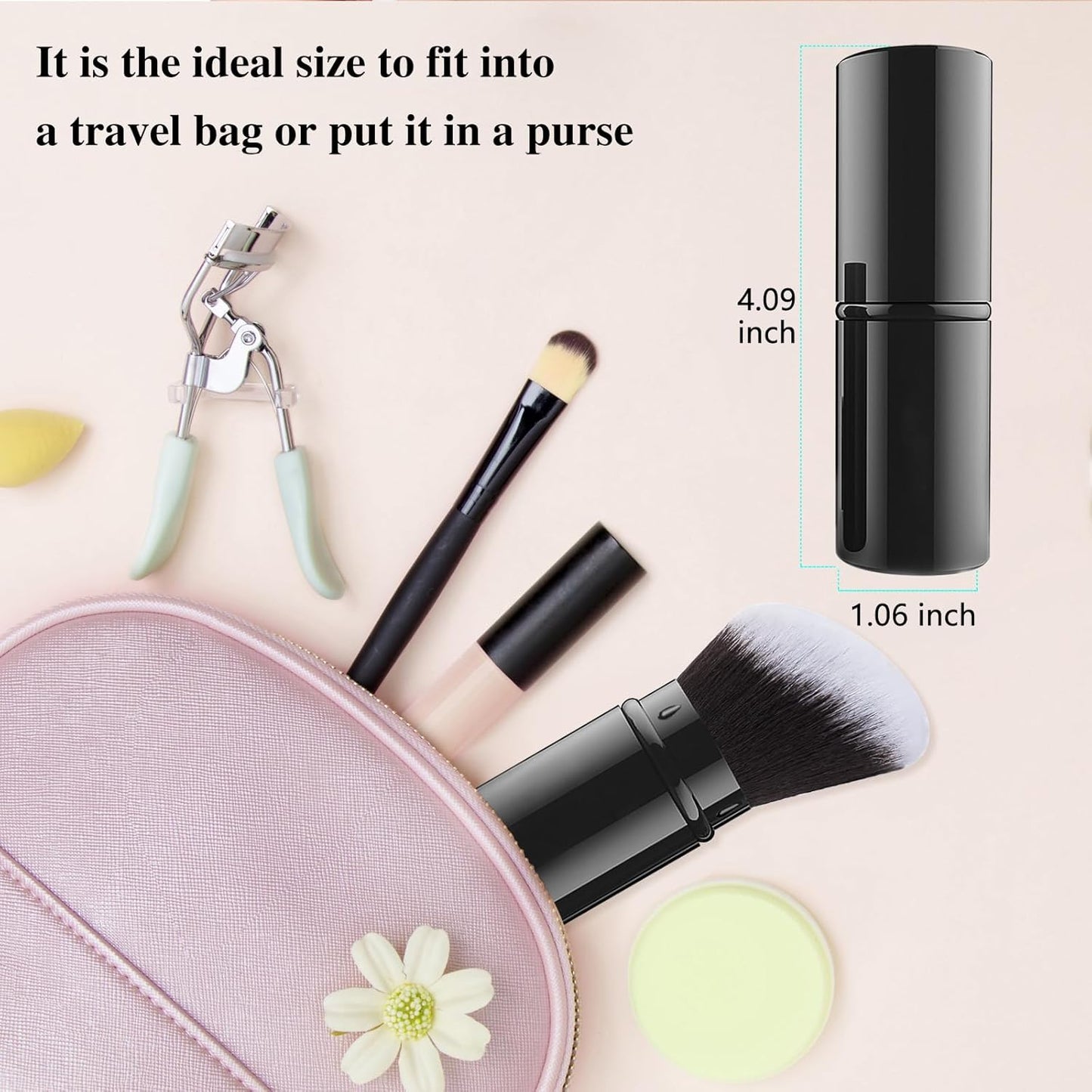 Falliny Retractable Makeup Brush, Angled Kabuki Powder Foundation Sunscreen Makeup Brush, Travel Face Blush Brush with Cover for Blush, Bronzer, Buffing, Concealer, Highlighter,Powder Cosmetics-Velvo Beauty