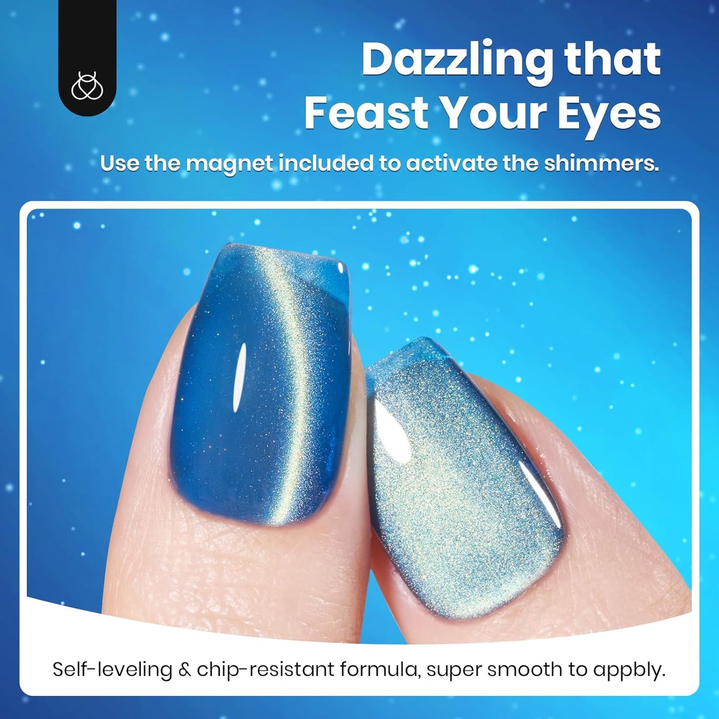 Beetles Blue Cat Eye Gel Nail Polish - 15ML Blue Glass Cat Eye Glitter Magnetic Gel Polish Shimmer Soak Off UV Stellar Whisper Collection Nail Art Design Manicure Gifts for Women-Velvo Beauty