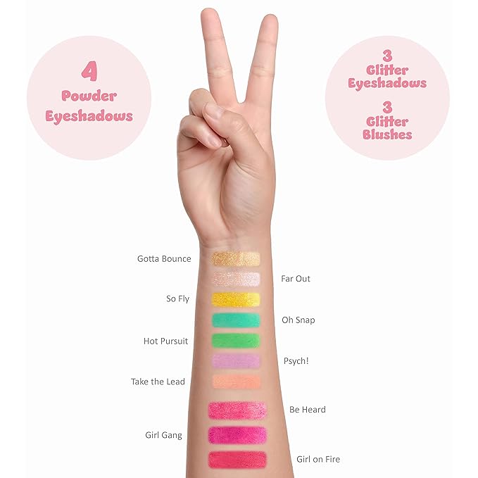 Expressions Girls Always Win Glisten & Glitter Makeup Palette 10 Color Eyeshadow Palette & Blush Makeup Novelty Beauty Set, Fold Out Compact with Mirror, Washable, Non-Toxic-Velvo Beauty