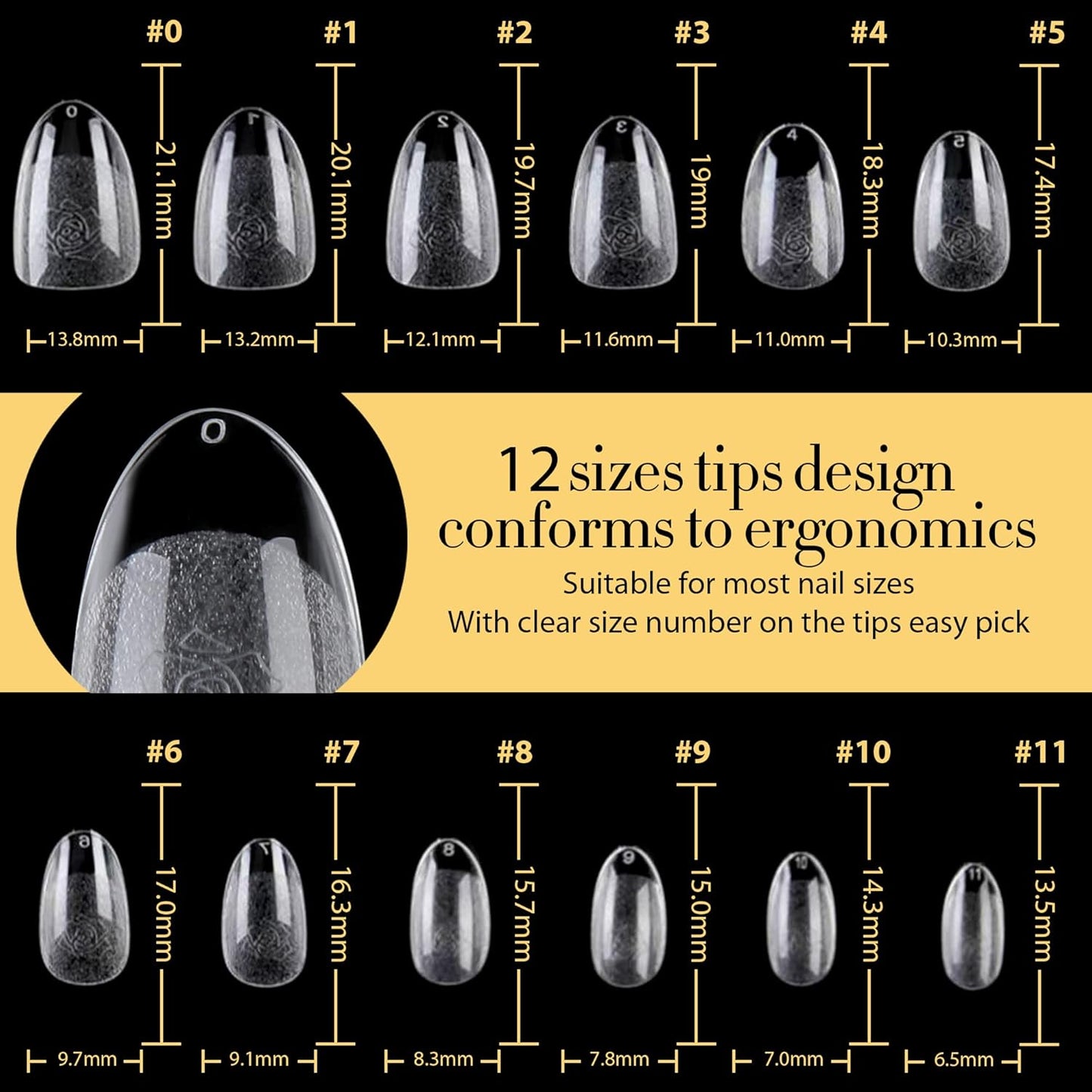 UNA GELLA 600Pcs Short Oval Almond Gel Nail Tips, Pre-file Round Almond Nail Tips 12 Sizes Soft Gel Clear Fake Nails Tips Full Cover for Nails Extension Home DIY Salon with Box-Velvo Beauty