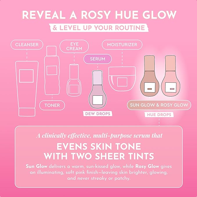 Glow Recipe Hue Drops Tinted Face Serum - Illuminating Glow Drops to Brighten & Hydrate - Skincare Makeup Primer & Liquid Highlighter to Blur Pores for a Radiant, Even Skin Tone - Rosy Glow (40ml)-Velvo Beauty