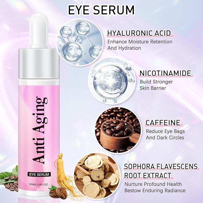 5% Caffeine Eye Cream Eye Serum Kit for Dark Circles Under Eye Treatment For Puffiness Bags And Wrinkles Eye Cream Anti Aging Eye Serum & Eye Roller 2 Fl Oz-Velvo Beauty