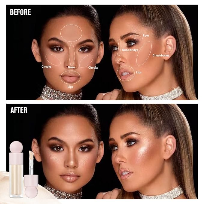 Liquid Highlighter Natural Glow For Face & Body, Waterproof Moisturizing Light Liquid Luminizer For Long Lasting Shimmer, Contour Highlighter Stick Easy to Apply with Cushion Applicator-Velvo Beauty