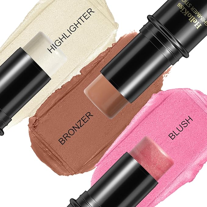 3 Pcs Face Contour Stick Kit, Matte Finish Face Stick Trio with Bronzer Blush Highlighter and Brush, Long Lasting Waterproof Cream Beauty Wand Makeup Set for Sculpt Glowing Face Look (#2, 7, 11)-Velvo Beauty