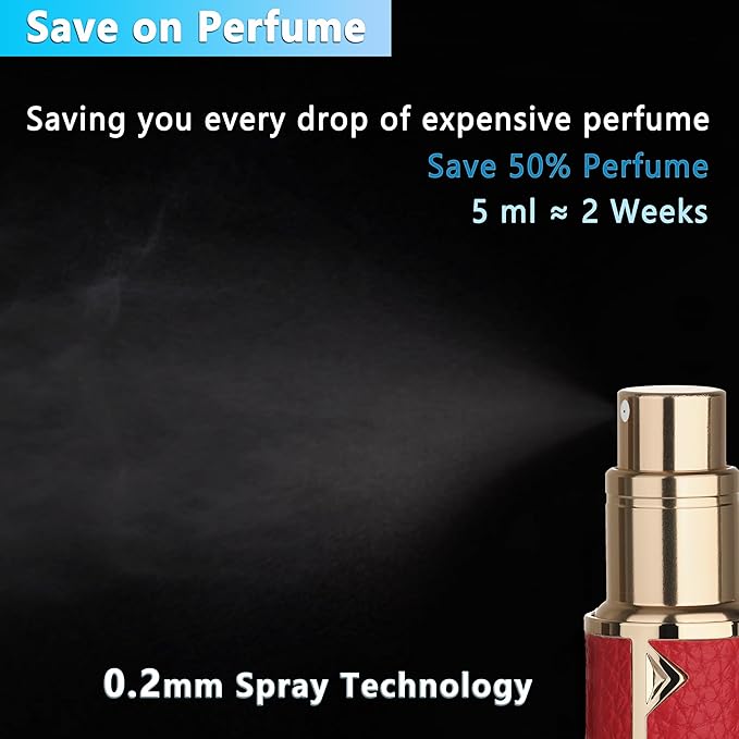 Refillable Travel Perfume Atomizer Bottle - 5ml Luxury Pocket Perfume Dispenser Pump, Travel Perfume Atomiser, Cologne Dispenser, Portable Size Sprayer Bottle for Traveling (Red)-Velvo Beauty