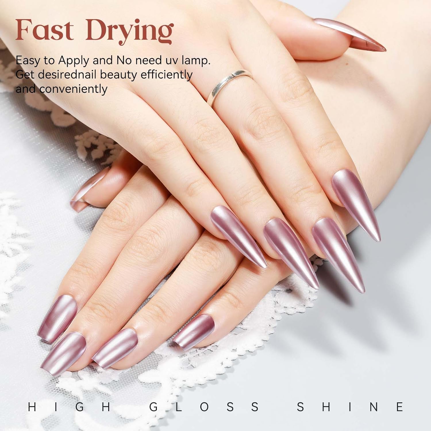 MIZHSE Pink Mirror Nail Polish, Quick Dry Metallic Nail Polish, Air Dry Fast Chrome Nail Lacquer Bright Color Oil-based Nail Art Manicure DIY Home-Velvo Beauty