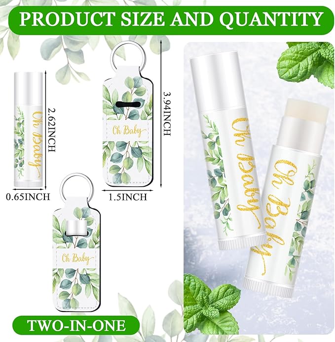 18 Sets Baby Shower Bridal Shower Favors for Guests Bulk Lip Balm and Lipstick Holder Keychains Set Baby Shower Bridal Shower Goodies Bags Thank You Gifts for Guests(Eucalyptus Baby)-Velvo Beauty