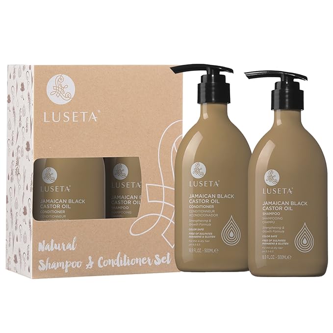 Luseta Castor Oil Shampoo and Conditioner Set Strengthen and Cleanse Thin Hair Restore Damaged Hair Sulfate Free for Men & Women 16.9oz*2-Velvo Beauty
