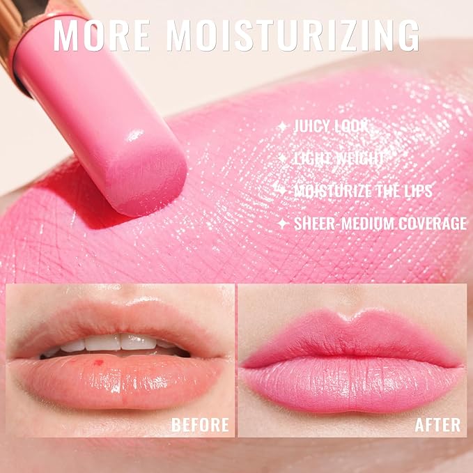 Oulac Shine Pink Lipstick for Women, 2 in 1 Glossy Light Pink Tinted Lip Balm, Hydrating Lipstick for Dry Lips, Moisture Shine Juicy Finish Vegan 2.2g/0.07oz (26)-Velvo Beauty