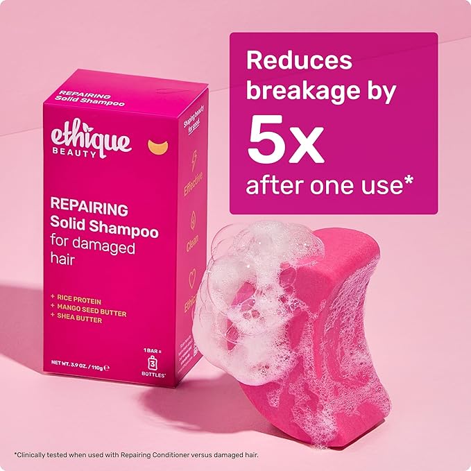 Ethique Repairing Shampoo Bar for dry, damaged hair with Rice Protein - Plastic-Free, Vegan, Cruelty-Free, 3.88 oz - Formerly Sorbet-Velvo Beauty