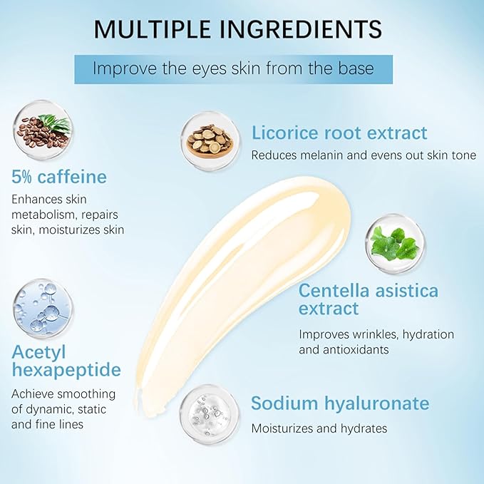 5% Caffeine Eye Serum with 360° Eye Massage Roller Eye Serum for Dark Circles & Relieve Puffiness, Reduce Wrinkles and Fine Lines, Eye Bags, Tighten Lifting Brightening Under Eye Cream-0.5 OZ-Velvo Beauty