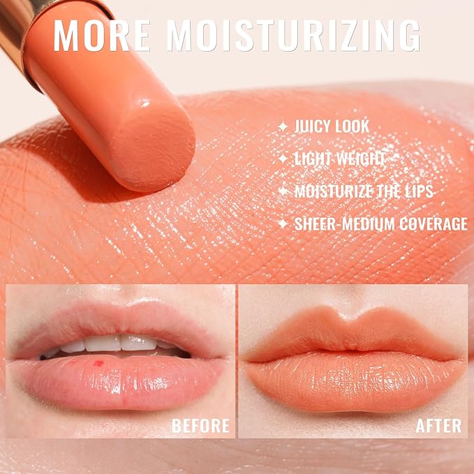 Oulac Shine Orange Lipstick for Women, 2 in 1 Glossy Coral Orange Tinted Lip Balm, Hydrating Lipstick for Dry Lips, Moisture Shine Juicy Finish Vegan 2.2g/0.07oz (21)-Velvo Beauty