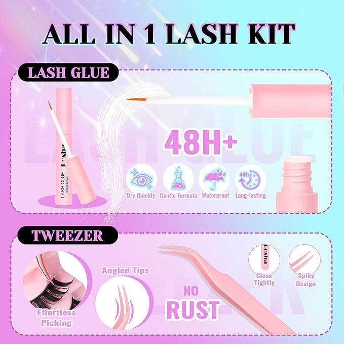 Losha Lashes Spiky Manga Lashes 14 Pairs Anime False Eyelashes 8D Wispy Eye Lashes Kit with Lash Glue and Lash Tweezers Natural Soft Fake Eyelashes (Cutes)-Velvo Beauty