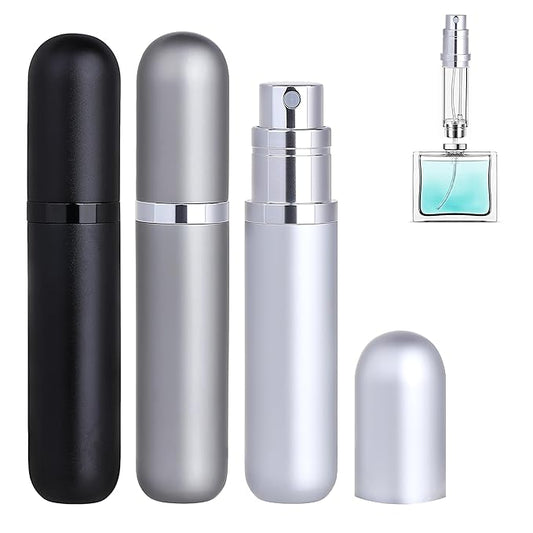 Travel Refillable Perfume Atomizer Bottle 3-Pack 5ml Leakproof Travel Perfume Refillable Bottle (Black Gray & Silver)-Velvo Beauty