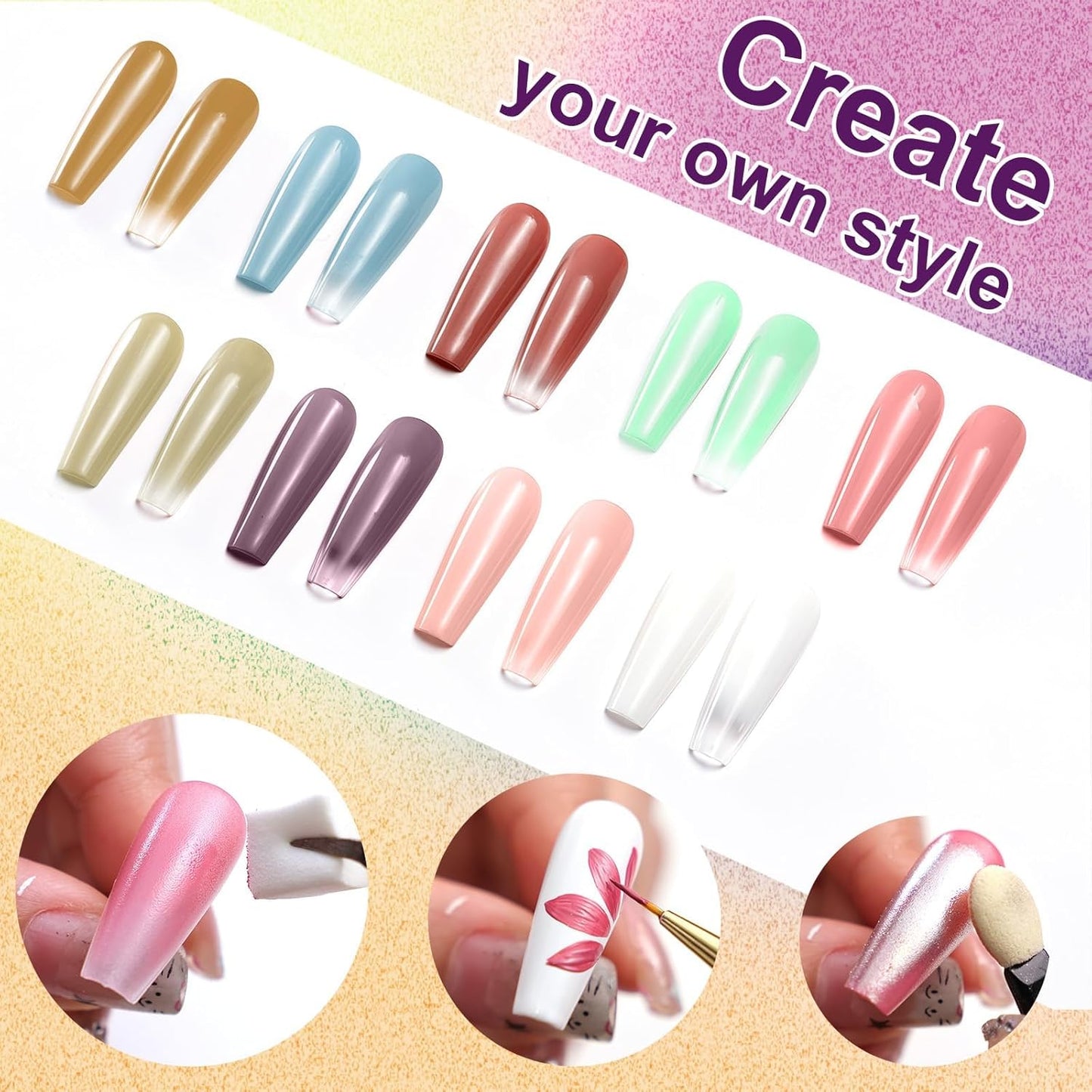 Gradient Painting Gel, 9 Colors Ombre Gel Nail Polish for Pigment Pat Nails Aura Nails French Manicure Soak Off UV Long-lasting Home Salon DIY Nail Art Monet’s Garden-Velvo Beauty