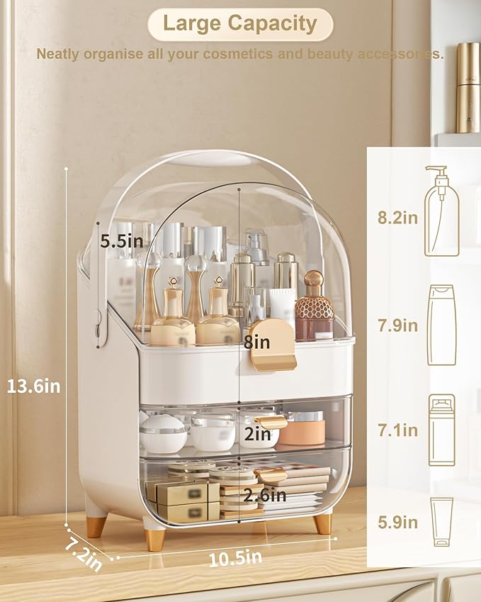 Makeup Organizer, Skincare Holder Bathroom Counter Organizer, Storage Box Cosmetic Display Cases, Teen Girl Gifts Trendy Stuff Make up Organizers for Vanity, Dresser, Countertop (Rose Gold)-Velvo Beauty