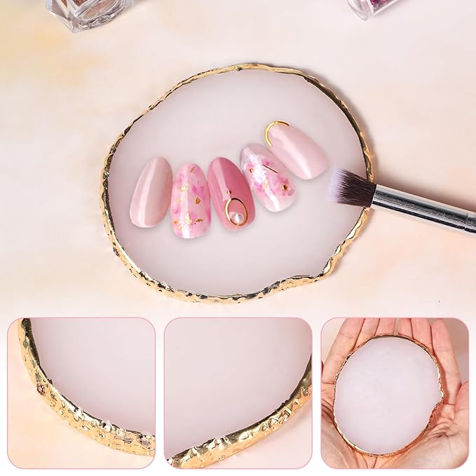 2pcs Resin Nail Art Palette Nail Painting Mixed Color Palette Gold Edge Round Makeup Holder Heart Shape Nail Polish Plate Cosmetic Mixing Tools Nail Gel Display Board-Velvo Beauty