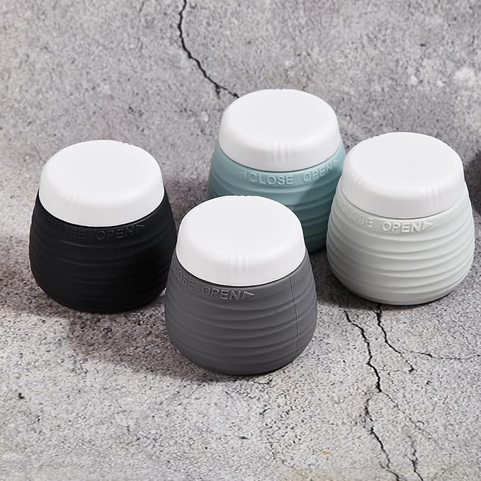 Travel Containers for Toiletries, 1.7oz Travel Size Premium Silicone Cosmetic Cream Jars, TSA Approved Leak-Proof Refillable Accessories W/Toiletry Bag for Cosmetic Face Body Cream(Gray)-Velvo Beauty