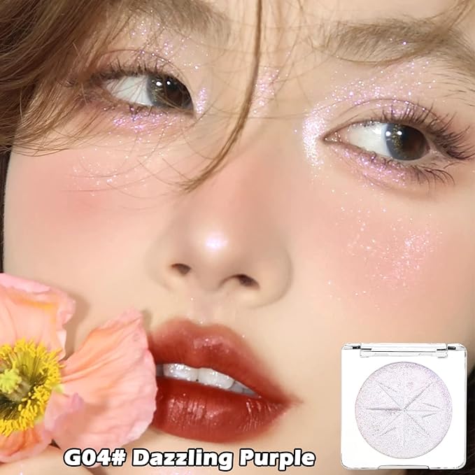Erinde White Purple Shimmer Glitter Highlighter Highlight Makeup Contour Powder, Silver Highlighter Face Illuminator Highlighter, Highlighter Makeup iluminadores Illuminator for Face Body Cheek-Velvo Beauty