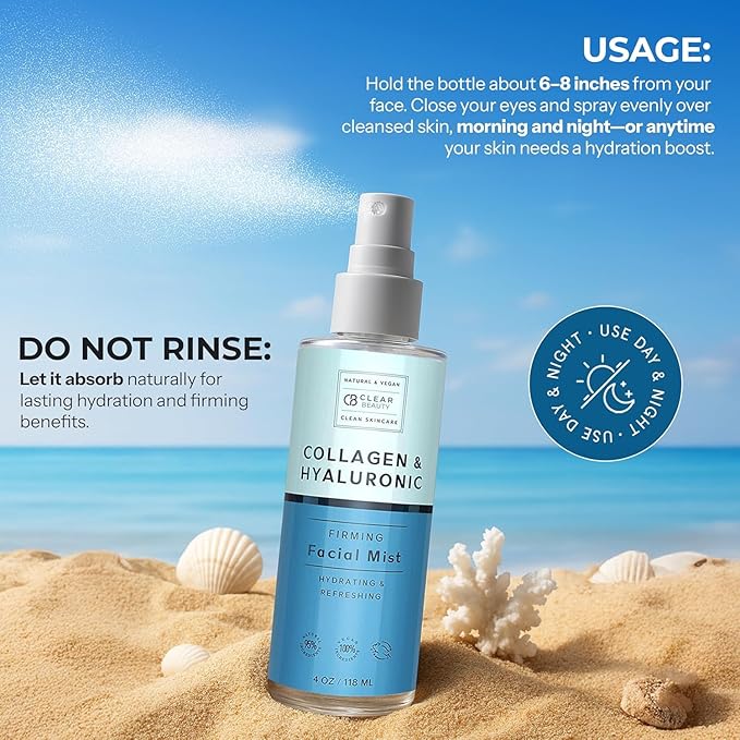 Hyaluronic Acid & Collagen Face Mist - Dermatologist Tested, Moisturizes & Tones Skin, Anti-Aging, Natural Ingredients, Cruelty-Free Korean Skin Care - All Skin Types - 4 OZ (2 Pack)-Velvo Beauty