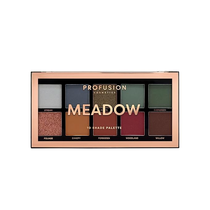 Profusion Cosmetics 10 Shade Eyeshadow Palette - High Pigmented Multi-Finish Colors, Vegan & Cruelty-Free, Create Stunning Looks On-the-Go - Travel-Friendly & Versatile Makeup, Meadow-Velvo Beauty