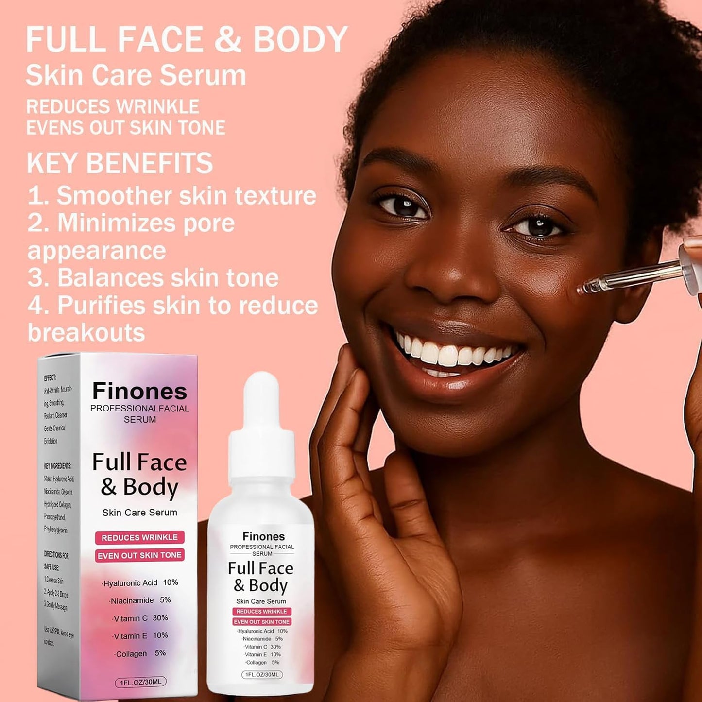 Skin Vitamin Serum, Finones Full Face and Body Serum, 5 in 1 Anti Wrinkle Firming Suero, Anti-Aging Essence, Lifting Firming Essence, Hydrate Moisturize, Reduce Fine Lines-Velvo Beauty
