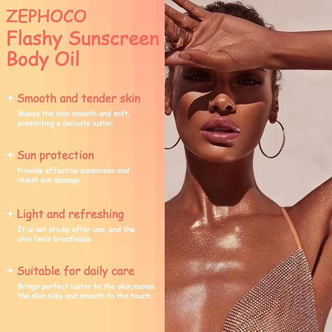Broad Spectrum SPF 50 Sheer Body Sunscreen Setting Mist Sunscreen Body Glow Oil Spray for Face & Body with Gold Mica Sun-kissed Glow Skin Illuminator Hydrating Non-Greasy (A)-Velvo Beauty