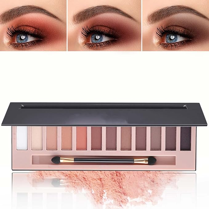 12 Color Naked Eyeshadow Palette,Matte Earth Color Eyeshadow,Natural Nude Eyeshadow Palette,Professional Waterproof and Smudge Proof Eye Shadow Palette Kit,Eye Makeup Set for Women(A)-Velvo Beauty