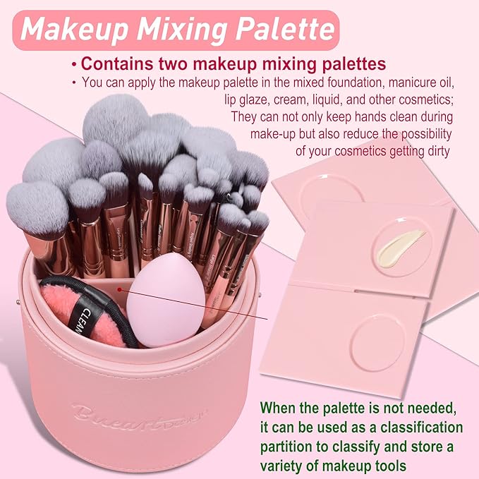 Bueart Design Labeled 30Pcs Professional Deluxe Makeup Brushes set with Extra large holder case for Foundation Face Blending Blush Concealers Eyeshadow-Velvo Beauty