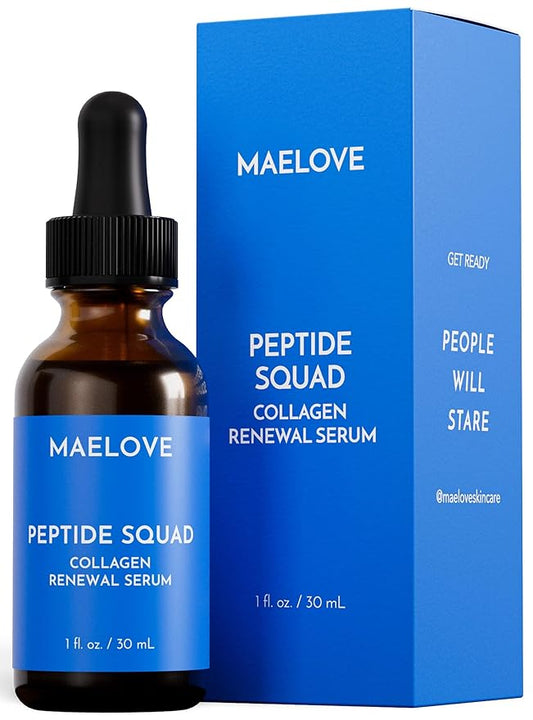 MAELOVE Peptide Squad Collagen Renewal Serum with Copper Peptides, Argireline, Matrixyl 3000 + Hyaluronic Acid and Niacinamide for Wrinkles, Fine Lines, and Skin Elasticity-Velvo Beauty